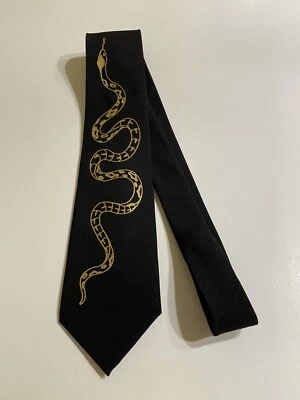 Snake Necktie, Unique And Cool, New, Black Tie With gold Design - Image 1 of 4