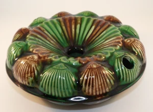 Antique Majolica Shell Design 8 1/2" Round Spitoon 19th Century VGAC - Foto 1 di 10