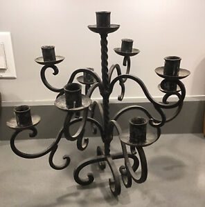 Vintage Forged Wrought Iron Mexico 9 Arms Candle Holder Candelabra Centerpiece