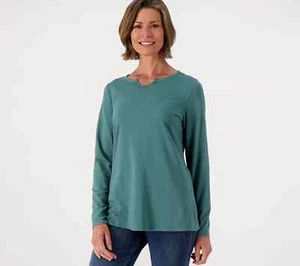 Belle by Kim Gravel TripleLuxe Strick gekerbt V-Ausschnitt lang - Pfau (S) A518254 '- - Bild 1 von 3