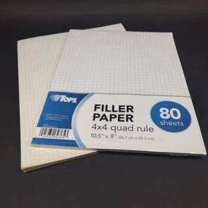 Tops 80 Hojas 4 Papel de Relleno Cuádruple 4x4 Reglas Gráficas Matemáticas 10.5x8 Gráfico NUEVO - Imagen 1 de 5
