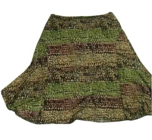 Boho Geometric Skirt Large Stretch Waist Lightweight Casual Work Brown - Picture 1 of 5