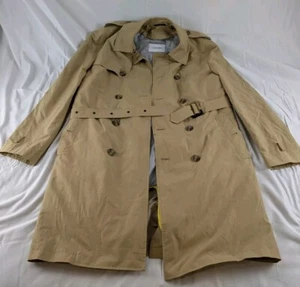 Calvin Klein Double Breasted Belted Khaki Beige Trench Coat Mens 40R Full Length - Picture 1 of 11