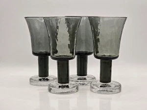 Goran Warff Pukeberg Sweden Set of 4 Glasses Rustica Black Smoke Vintage 1960s  - Picture 1 of 5