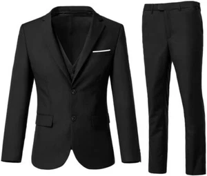 Men's 3 Piece Slim Fit Suit Set, Two Button Blazer Solid Jacket Vest Pants Weddi - Picture 1 of 25