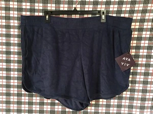 Women's Plus Size 2X Loop Terry Shorts - Ava & Viv Navy Blue R11 - Picture 1 of 13