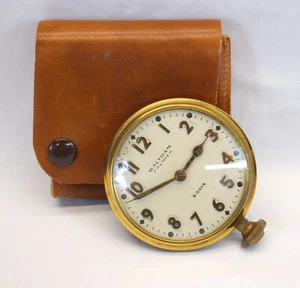 💥early WALTHAM PREMIER 8-Day Automobile / Travel Clock RUNNING Leather Pouch💥 - Picture 1 of 12