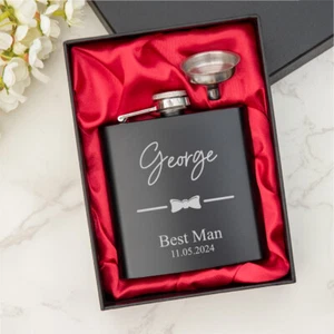 Pajarita grabada personalizada frasco de cadera de 6 oz con caja de regalo opcional y embudo - Imagen 1 de 6