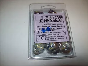 Chessex 10 x D10 Dice Set - Festive Carousel/white Still sealed Free Shipping - Picture 1 of 2