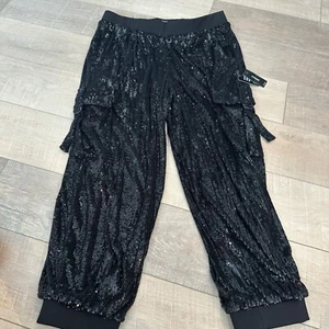PANTALONES JOGGER EXPRESS PARA MUJER NEGROS LENTEJUELAS GRANDES NUEVOS - Imagen 1 de 11