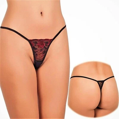 NOIRSATINE Sexy Mini String Damen Dessous Stickerei Neuware Made in Europe, S M L XL