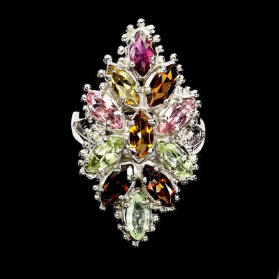 Anillo de plata de ley 925 turmalina marquesa 7x3,5 mm piedras preciosas naturales tamaño 9 Foto 1 de 4