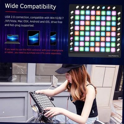 WORLDE Portable USB MIDI Drum Pad Controller 64 RGB Backlit Pads 24 Buttons YSIQ - Bild 1 von 4