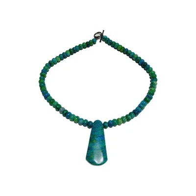 Азурит хризоколла круглый бисер ожерелье кулон - Изображение 1 из 4