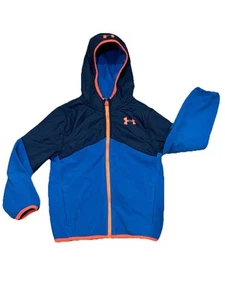 Under Armour Boys Kids Full Zip Fleece Hoodie Sz 7 Loose Blue Oran Neon - Picture 1 of 8