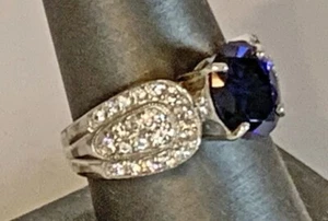 Anillo de zirconia cúbica de zafiro de plata esterlina y diamónica transparente/blanco sin usar y en caja talla 9 - Imagen 1 de 10