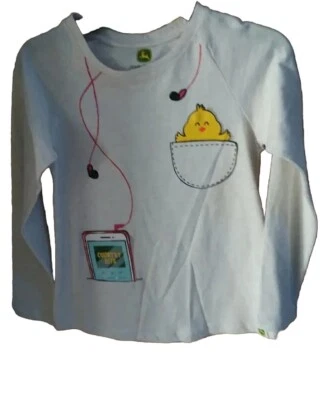  John Deere Girls Oatmeal Heather  Long Sleeve w/Peep in pocket T-Shirt  Size 10 - Image 1 of 4