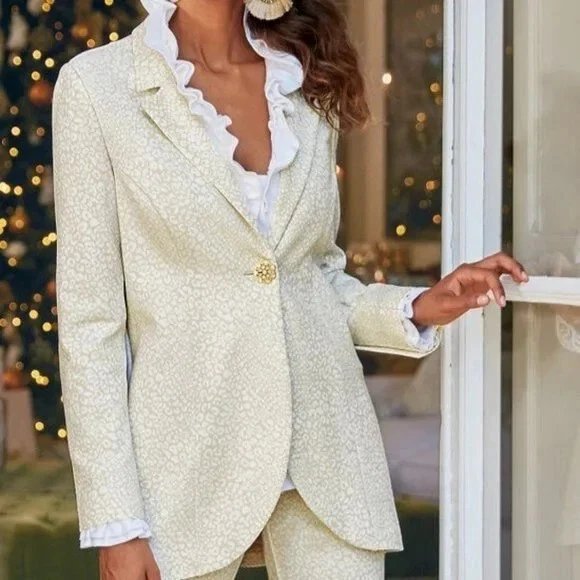 Blazer Chaqueta Leopardo Soft Surroundings Talla PM Leontine Beige Blanco Nuevo sin Etiquetas Foto 1 de 4
