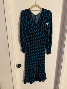 Women Diane Von Furstenberg  Teal/blk long sleeve pencil, midi dress. Size 6 - Picture 1 of 5