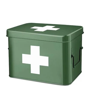 Metal First Aid Empty Box, Medicine Storage Organizer with Removable Tray Handle - Picture 1 of 10