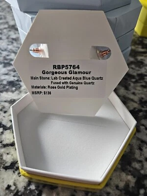 Pendientes Bomb Party OG Preciosos Glamour Lab Creados Aqua Azul Cuarzo Oro Rosa Foto 1 de 2