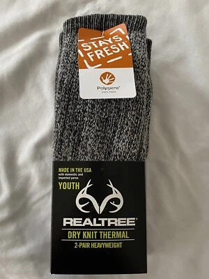 Realtree Dry Knit Thermal Heavyweight Socks Youth Gray 2 pair hunting fishing - Image 1 of 4