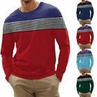 Men's Casual Striped Slim Long Sleeve Tee Shirt Top Round Neck Blouse T Shirt