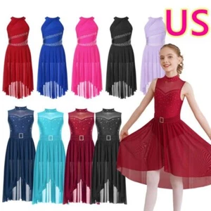 Girls Sparkle Jazz Latin Ballet Leotard Dress Tulle Skirt Lyrical Contemporary - Picture 1 of 135