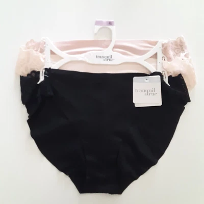 Tranquil & True 女式 XL 比基尼内衣超细纤维蕾丝黑色粉红色 3 件装 — 第 1/4 张图片