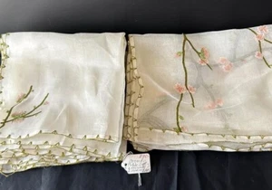 Antique Organdy Table Setting 6 Placemats&6 Napkins,Embroidered Floral,Very Old - Picture 1 of 18