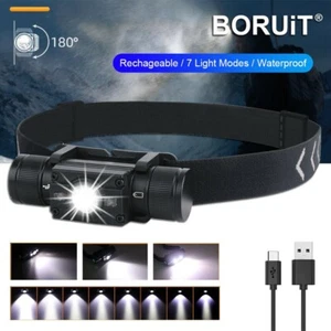 BORUiT Faro LED 7 Modalità Faro Potente USB Ricaricabile per Campeggio Pesci - Foto 1 di 12