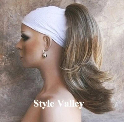 Brown Blonde Ponytail Straight/Wavy Reversible Drawstring Extension Hair Piece - Image 1 of 3