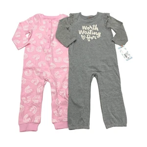 Cat & Jack Baby Girl Size 18M Jumpsuit 'Worth Waiting For' Fun Pink (2 Pack) - Picture 1 of 9