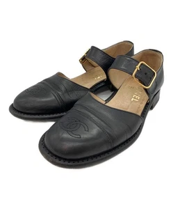 CHANEL Flat Shoes Women's Size 37 Black Leather - Picture 1 of 10