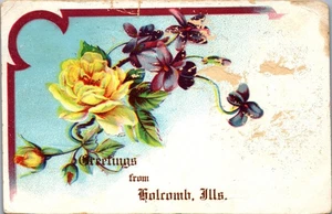 Postal de Holcolm, Illinois (1907) Saludos desde... - Imagen 1 de 2