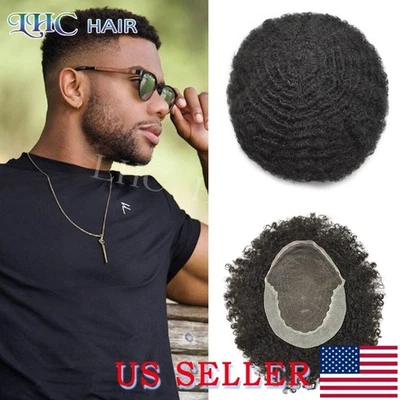 Sistema de cabello humano rizado con poste afro toupee delantero de encaje francés de Estados Unidos para hombres negros Foto 1 de 4