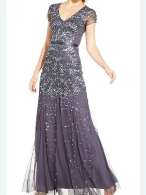 NWT Adrianna Papell Long Beaded Cap Sleeve  Dress Size 2 - Image 1 of 4