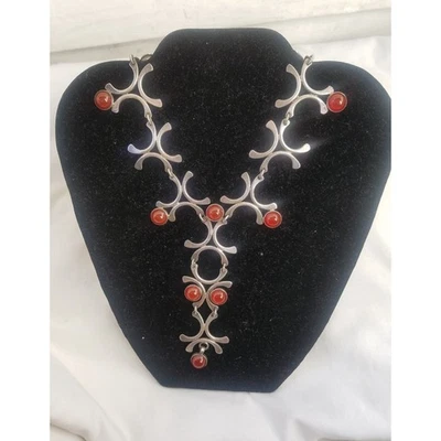 VINATGE PLATA ESTERLINA Y CORNALINA DECLARACIÓN COLLAR CIELO Foto 1 de 4