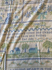VTG Sears 1970’s Cross-stitch Full Size Bedspread Fringed Unstitched Avocado - Picture 1 of 8
