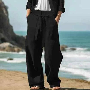 Pantalone uomo 2025 primavera estate traspirante mare spiaggia tinta unita cotone lino - Foto 1 di 24