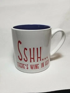 SSHH Theres Wine In Here Mug White Ceramic Red Letters Purple Interior 20oz Cup - Picture 1 of 7