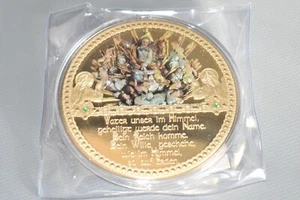 Vater Unser riesige Prägung Medaille 100mm 376g schwer vergoldet PP OVP #B2 - Picture 1 of 3