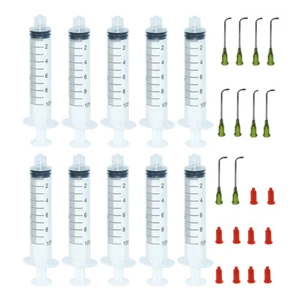10ml Syringe 14G Needle 1.5 Inches Angled 90 Degrees Cap Pack of 10 - Picture 1 of 3