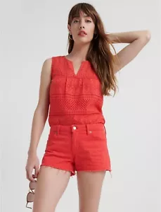 Top sin mangas con ojales LUCKY BRAND, naranja, mediana, nueva con etiquetas - Imagen 1 de 4
