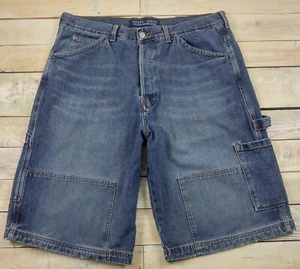 Vintage GUESS JEANS Carpenter Utility Distressed Blue Denim Shorts Size 38 - Picture 1 of 6