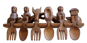 Unique Hand Carved Primitive Rustic Wood Spoon Fork Wall Handing Folk Art-#21 - Picture 1 of 13