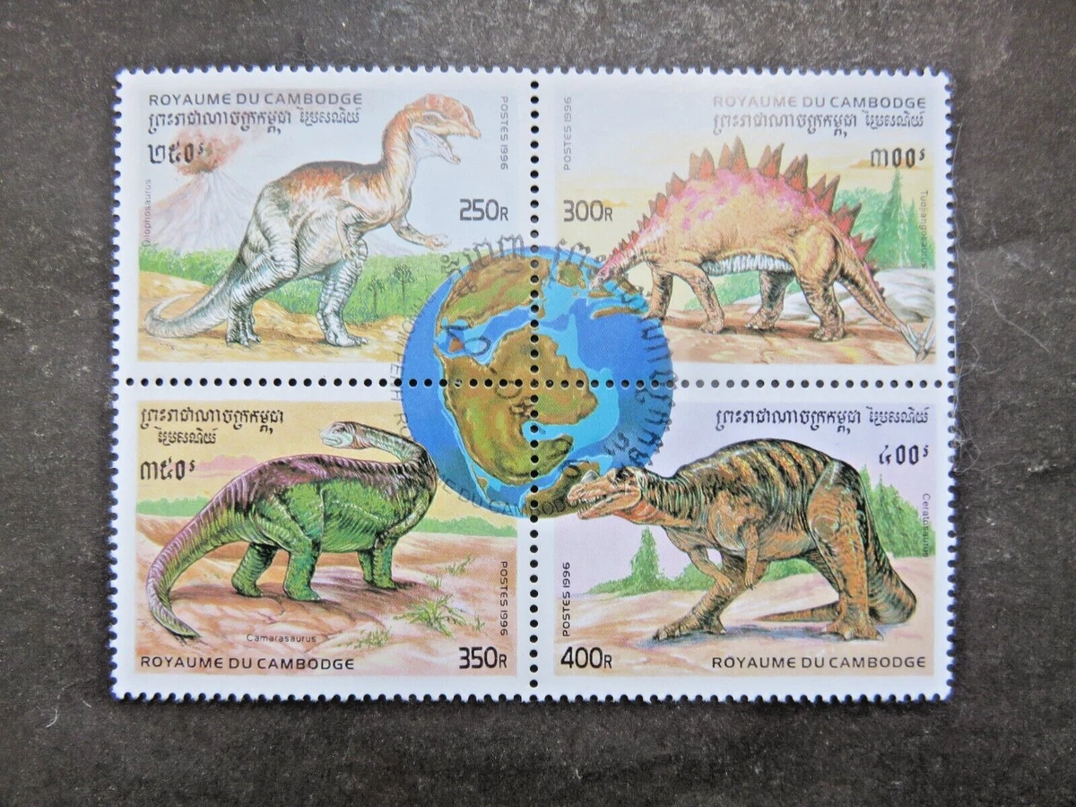 Briefmarken-Set Kambodscha 1996 – Prähistorische Tiere, Kleinbögen Komplett Gestempelt (Nr. 1619-1630)