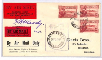 AUSTRALIA Air Mail Cover FIRST FLIGHT 1929 PILOT SIGNED Brisbane YM161 — 第 1/4 张图片