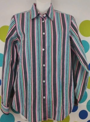 Orvis Mujer Talla 6 Algodón Sin Arrugas Lunares Rayas Carrera Botón Frontal Foto 1 de 4