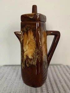 Vintage Brown Lava Glaze Coffee Pot Square Shaped French Retro - Picture 1 of 10